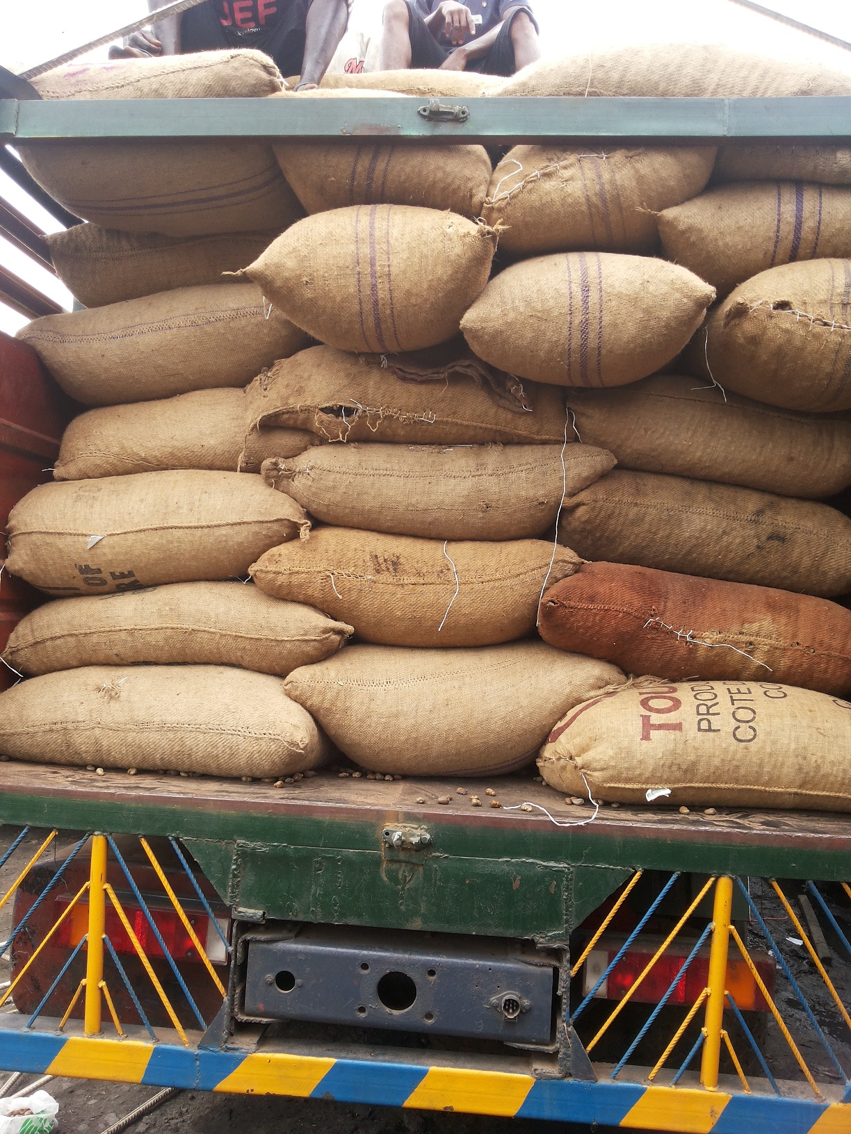 cashew bags on truck