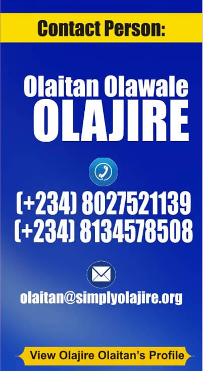 Click to read more about OLAITAN OLAWALE OLAJIRE Click to read more about OLAITAN OLAWALE OLAJIRE